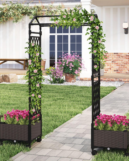 Giantex Raised Garden Bed with Trellis | Tall Self-Watering Planter Box on Lockable Wheels w/Roof