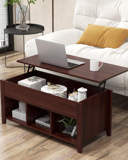 Giantex Lift Top Coffee Table - Rectangular Wooden Table w/Hidden Compartment & Open Storage Shelves