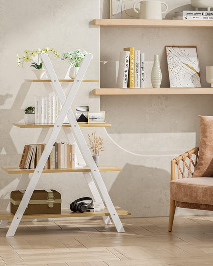 Giantex 4 Tier Bookshelf Storage Shelves Bookcase Ladder Shelf