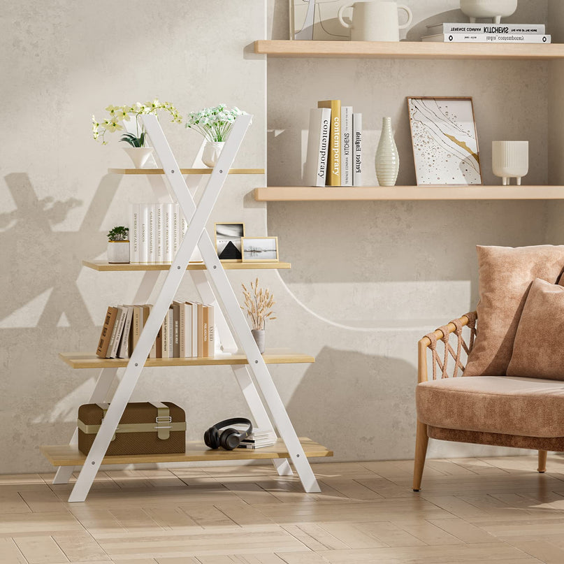 Giantex 4 Tier Bookshelf Storage Shelves Bookcase Ladder Shelf