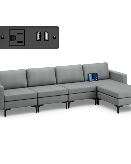 Giantex 4 Seat Convertible Sofa Couch, 123" L Sectional Sleeper with 2 or 1 USB Ports Socket