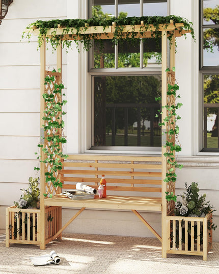 Giantex Outdoor Bench with Garden Arbor & 2 Planter Boxes