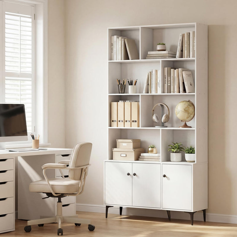Giantex 68.5" Tall Bookcases and Bookshelves with 2 Doors (35.5" x 12" x 68.5")
