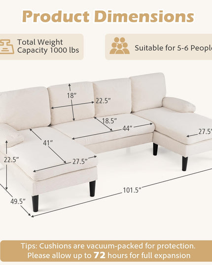 Giantex Sectional Couch for Living Room | U-Shaped Sofa with Double Chaise