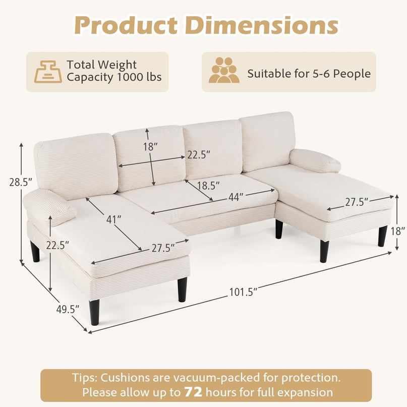 Giantex Sectional Couch for Living Room | U-Shaped Sofa with Double Chaise