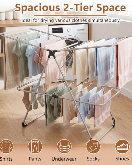 Giantex Foldable Clothes Drying Rack 2-Tier Aluminum Laundry Drying Rack