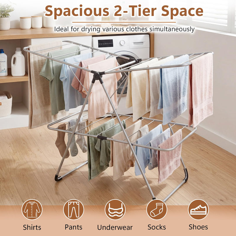 Giantex Foldable Clothes Drying Rack 2-Tier Aluminum Laundry Drying Rack
