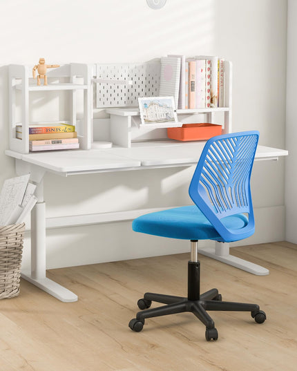 Giantex Kids Desk Chair, Armless Kids Computer Chair with Lumbar Support, Mesh Adjustable Swivel Study Chair with Wheels
