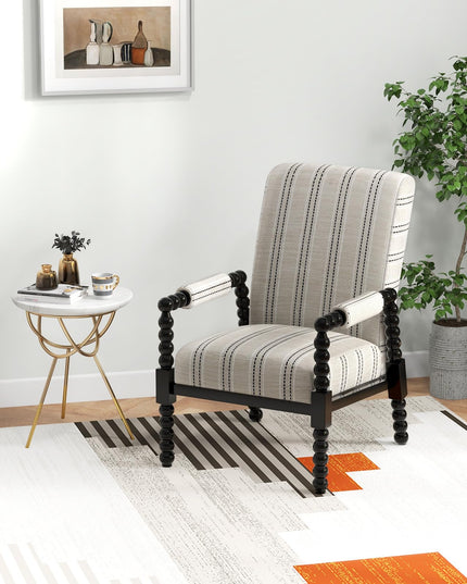 Giantex Mid Century Modern Spindle Accent Chair Set of 1/2, Upholstered Armchair w/Rubber Wood Frame