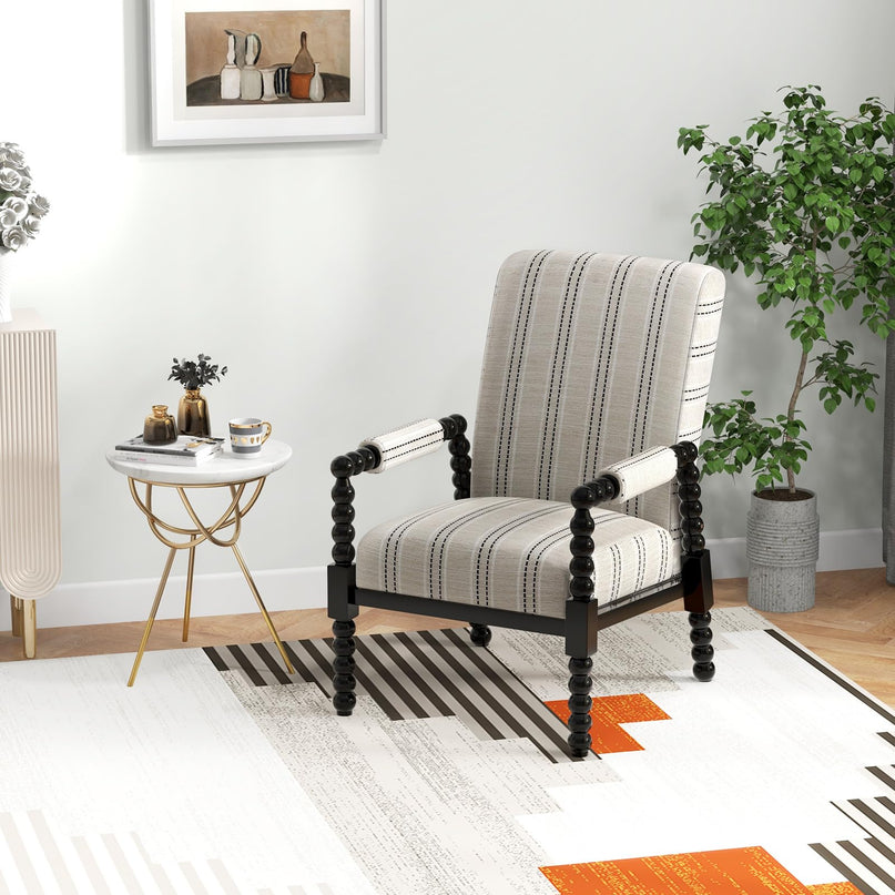 Giantex Mid Century Modern Spindle Accent Chair Set of 1/2, Upholstered Armchair w/Rubber Wood Frame