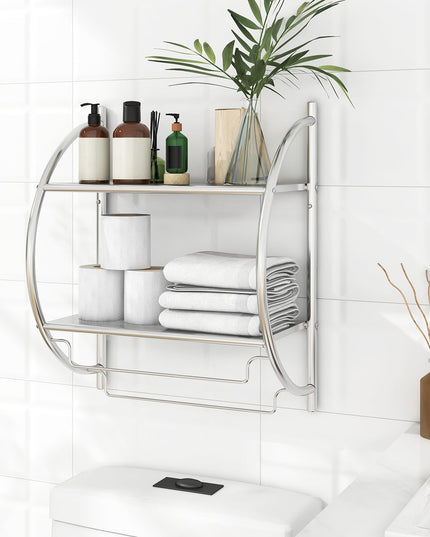 Giantex Bathroom Shelf with Towel Rack - 2 Tier Rustproof Over The Toilet Storage Shelf