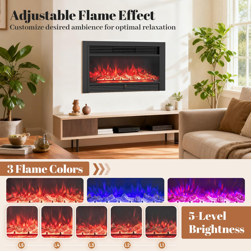 Giantex 36" Electric Fireplace Insert with Remote Control 2 Modes Heat & 8H Timer