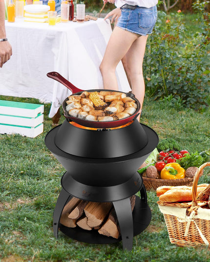 Giantex 3-in-1 Smokeless Fire Pit, 20" Wood Burning Firepit w/Removable Wok Ring & Ash Pan