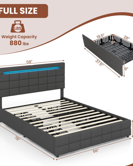 Giantex Bed Frame with LED Lights and 4 Drawers