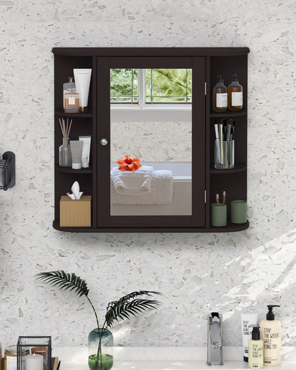 Giantex Medicine Cabinet, Mirror Bathroom Cabinet with Single Door, 3 Adjustable Shelves, Storage Cabinet for Hallway, Living Room