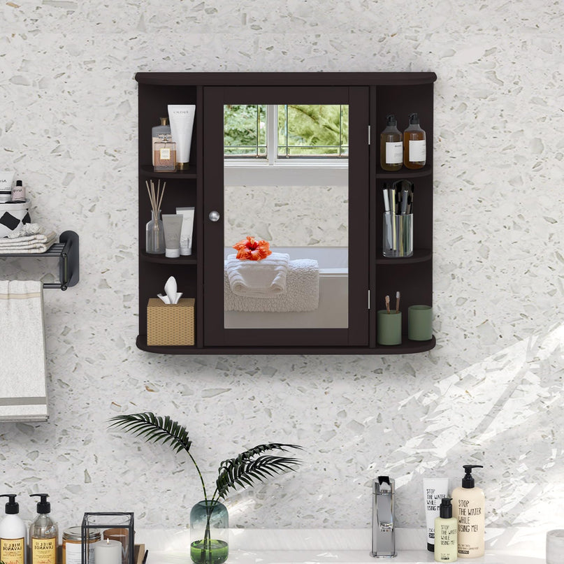 Giantex Medicine Cabinet, Mirror Bathroom Cabinet with Single Door, 3 Adjustable Shelves, Storage Cabinet for Hallway, Living Room