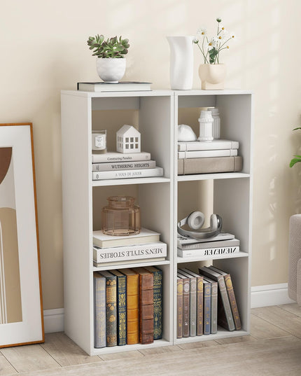 Giantex 3-Cube Bookcase, White Cubby Bookshelf w/Back Guardrail & Anti-Tipping Kits