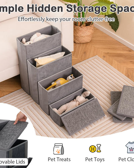 Giantex Dog Stairs with Storage - 23" H Folding 4-Step Pet Stairs