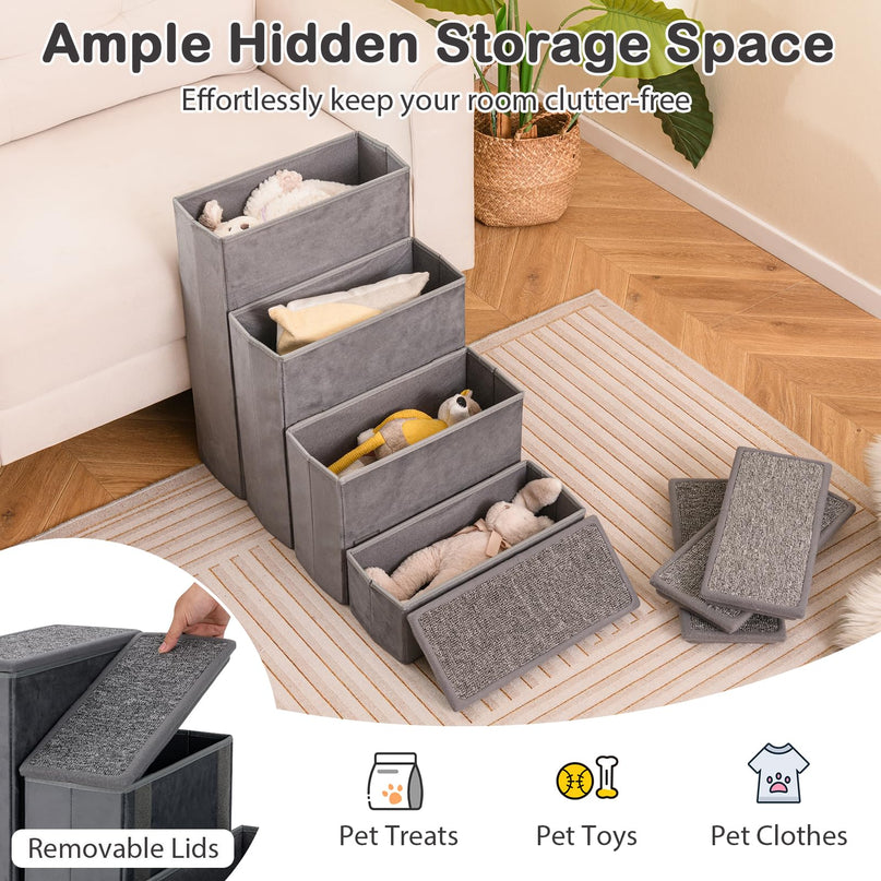 Giantex Dog Stairs with Storage - 23" H Folding 4-Step Pet Stairs