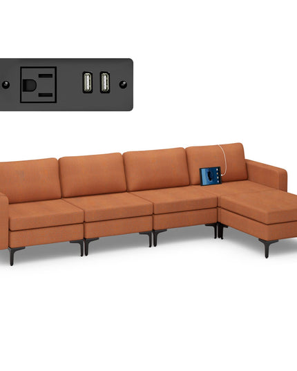 Giantex 4 Seat Convertible Sofa Couch, 123" L Sectional Sleeper with 2 or 1 USB Ports Socket
