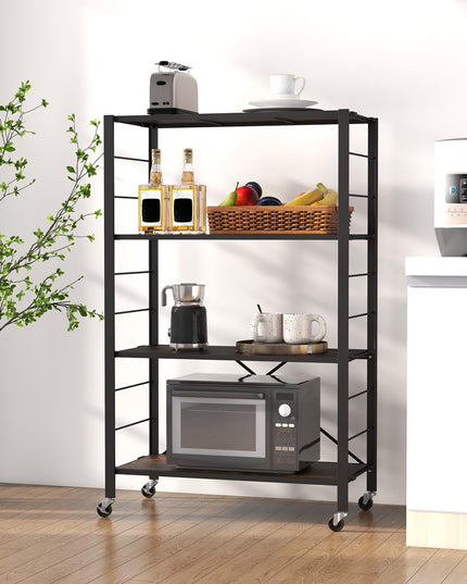 Giantex 4-Tier Folding Storage Shelf, Collapsible Shelving Unit w/Lockable Wheels & Adjustable Shelf