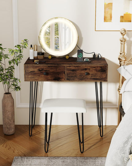 Coiffeuse avec miroir lumineux LED et station de recharge
