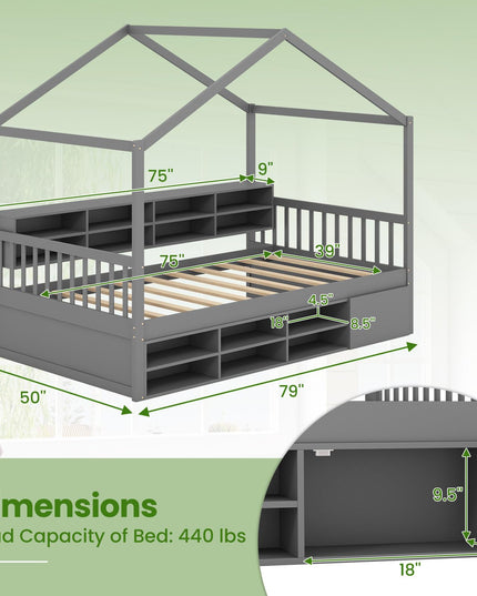 Giantex Twin Size House Bed with Storage, Wooden Montessori House Bed with 14 Storage Cubes