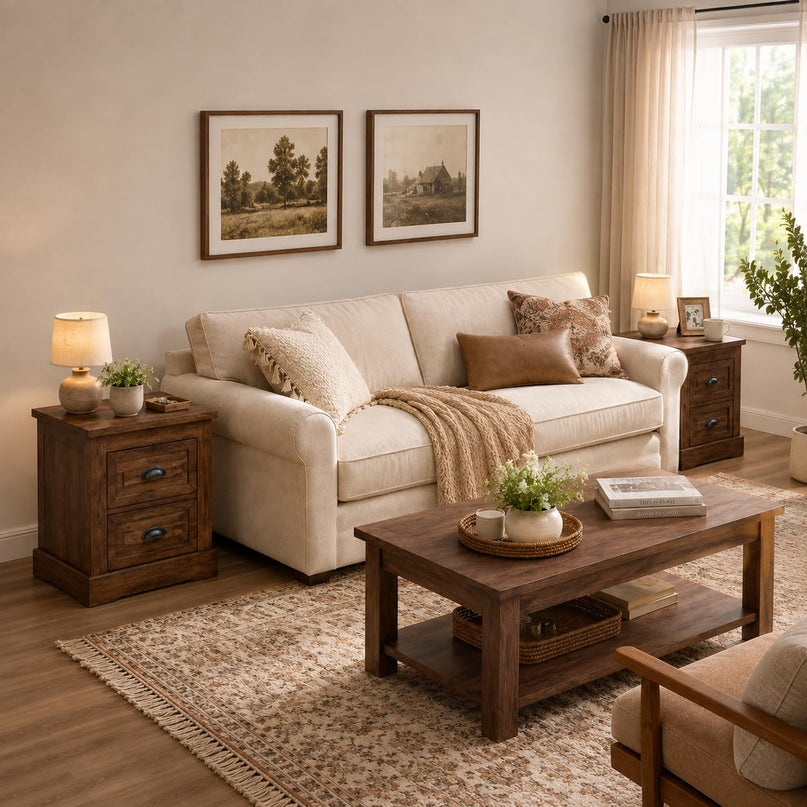 GIANTEX Farmhouse Nightstand 2-Drawer End Tables
