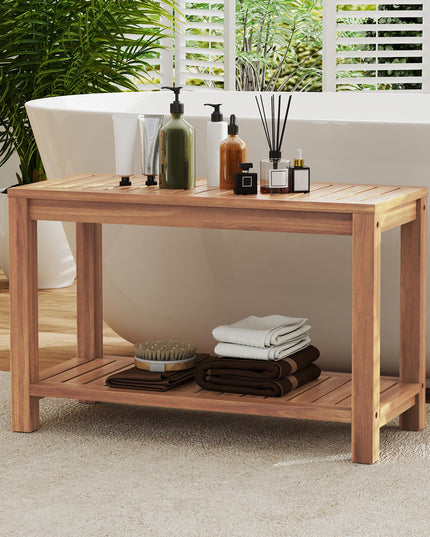Giantex 30 Inch Teak Shower Bench with Shelf