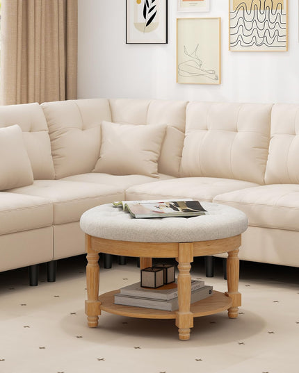 Giantex Large Ottoman Coffee Table - 29 inch Oversized Round Ottoman with Storage Shelf, Flip up Top, Wood Legs