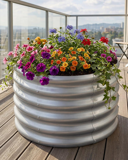 Giantex 2 x 2 x 1.5 FT Round Galvanized Raised Garden Bed with Open-Ended Base (1/2)