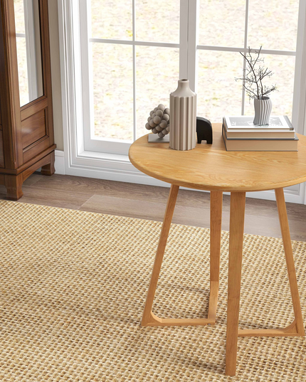 Giantex 24" Round End Table - Rubber Wood Sofa Side Table with Adjustable Foot Pads, Natural