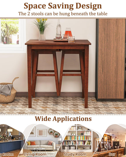 Giantex Bar Table and Chairs Set - 3-Piece Counter Height Dining Table Set with Hangable Bar Stools