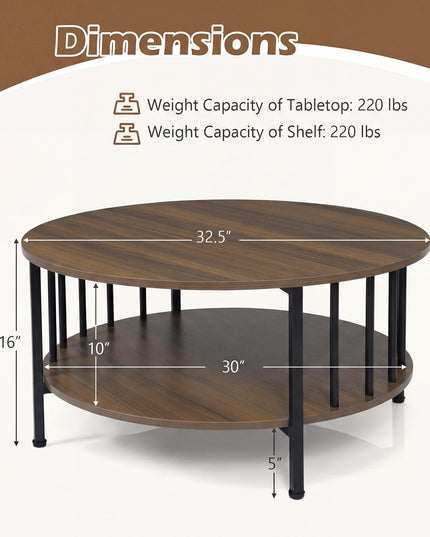 Giantex 32.5" Farmhouse Round Coffee Table