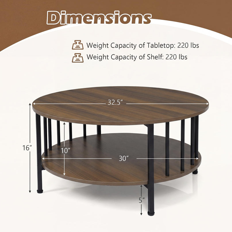 Giantex 32.5" Farmhouse Round Coffee Table