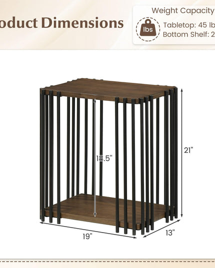 Giantex Table d'appoint en bois à 2 niveaux, lot de 1/2 avec étagères de rangement ouvertes et cadre en métal unique