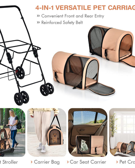 Double Pet Stroller with 2 Detachable Carrier Bags, 4 Lockable Wheels Cat Stroller