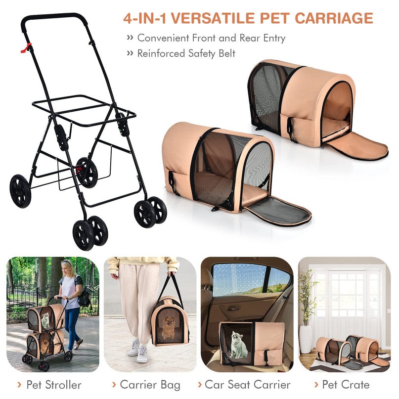 Double Pet Stroller with 2 Detachable Carrier Bags, 4 Lockable Wheels Cat Stroller