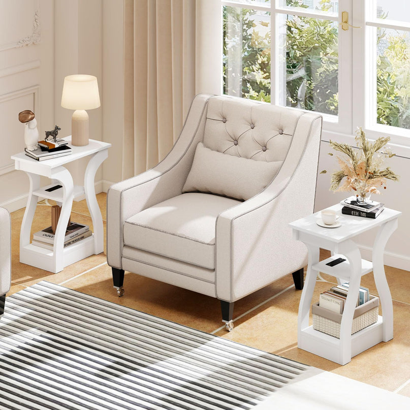 Giantex End Tables with Charging Station Set of 2 |Vintage Nightstands for Living Room