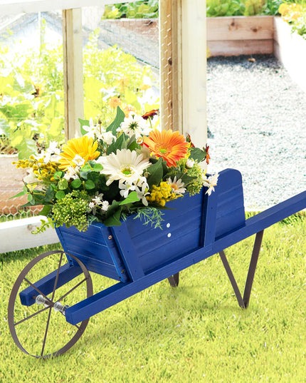 Giantex Wooden Wagon Planter, Small Wheelbarrow Wagon Flower, Indoor & Outdoor Raised Bed