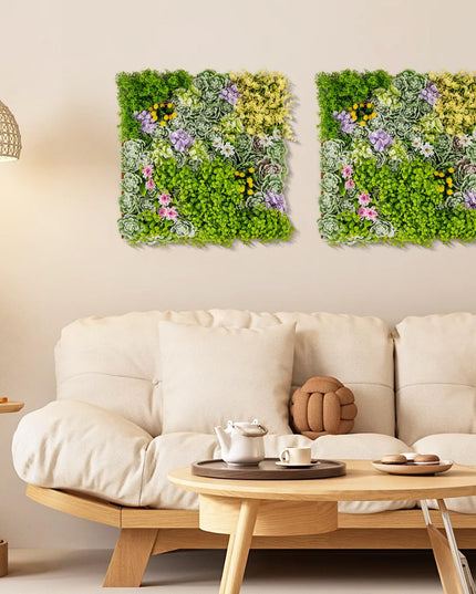 Giantex 2 Pack Hanging Artificial Plants Panels, 20" x 20" Square Framed 3D Greenery Wall Art Decor