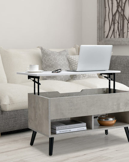 Giantex Lift Top Coffee Table, Modern Cocktail Table w/Hidden Compartment & 2 Open Shelves