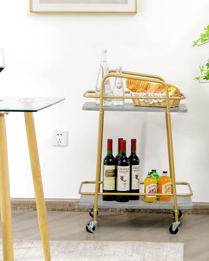 Giantex Gold Bar Cart, Island Service Cart, 2 Tier Storage Shelves with Guardrail for Dining Room Wine Coffee Bar