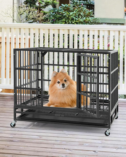 Giantex Heavy Duty Dog Crate, Escape Proof Metal Dog Cage with Double Door
