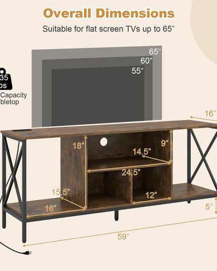 Giantex TV Stand with LED Lights & Power Outlets for 65 Inch TV