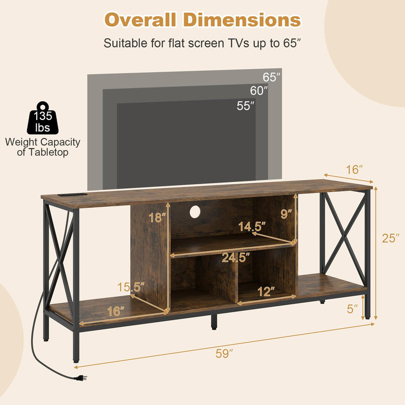 Giantex TV Stand with LED Lights & Power Outlets for 65 Inch TV