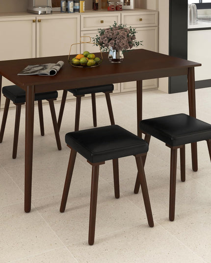 Giantex 5-Piece Dining Table Set for 4 - Dining Table with 4 Upholstered Stools, Rubber Wood Legs