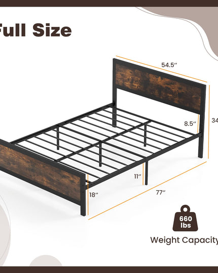 Giantex Metal Platform Bed Frame with Wood Headboard and Footboard