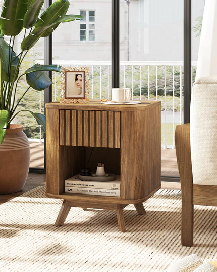 Giantex Mid Century Modern Nightstand Set of 1/2 Fluted Bedside Table