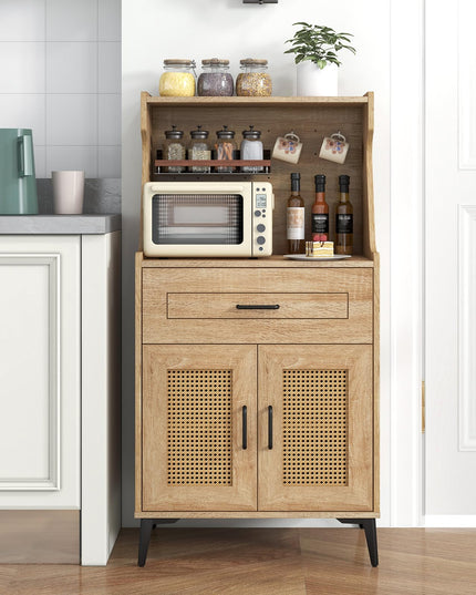 Giantex 45.5” Kitchen Pantry Cabinet, Buffet Sideboard w/Hutch, PVC Rattan Door
